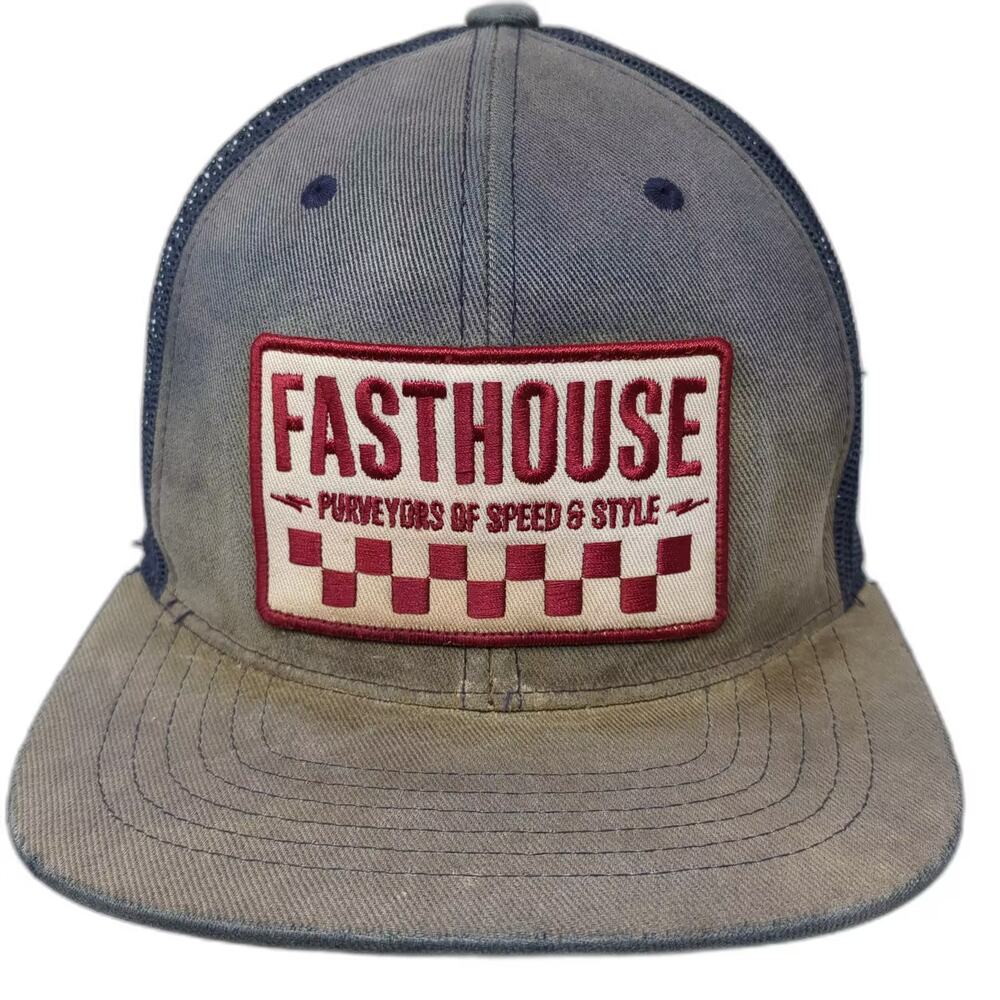 Fasthouse Trucker Hat Blue Gray OS Snapback Mesh Flat Brim Patch Embroidered